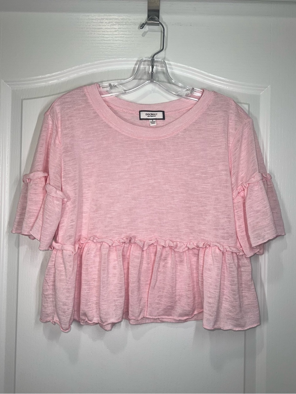 Discreet New York City Light Pink Babydoll Peplum Blouse Women’s Size Small